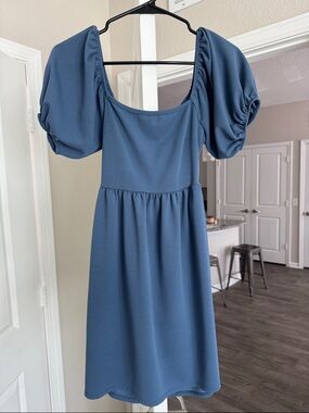 Altar'd State Dusty Blue Puff-Sleeve Mini Dress